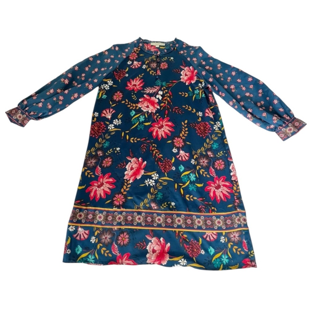 LOFT Wildflower Satin Shift Dress w/ Cuffed Balloon sleeves in Vibrant Colors MP - Picture 8 of 11